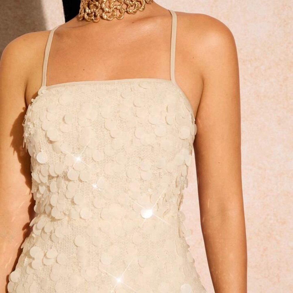 Cream Sequin Midi Dress NWOT - Picture 3 of 8